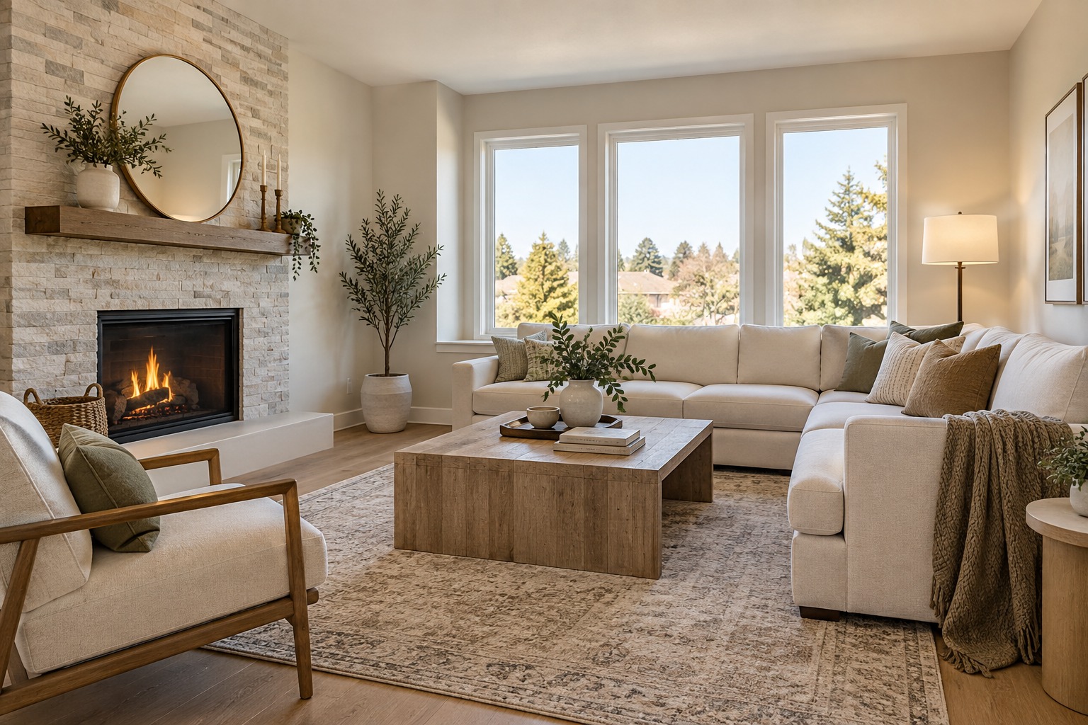 A cozy Sacramento-area living room, illustrative